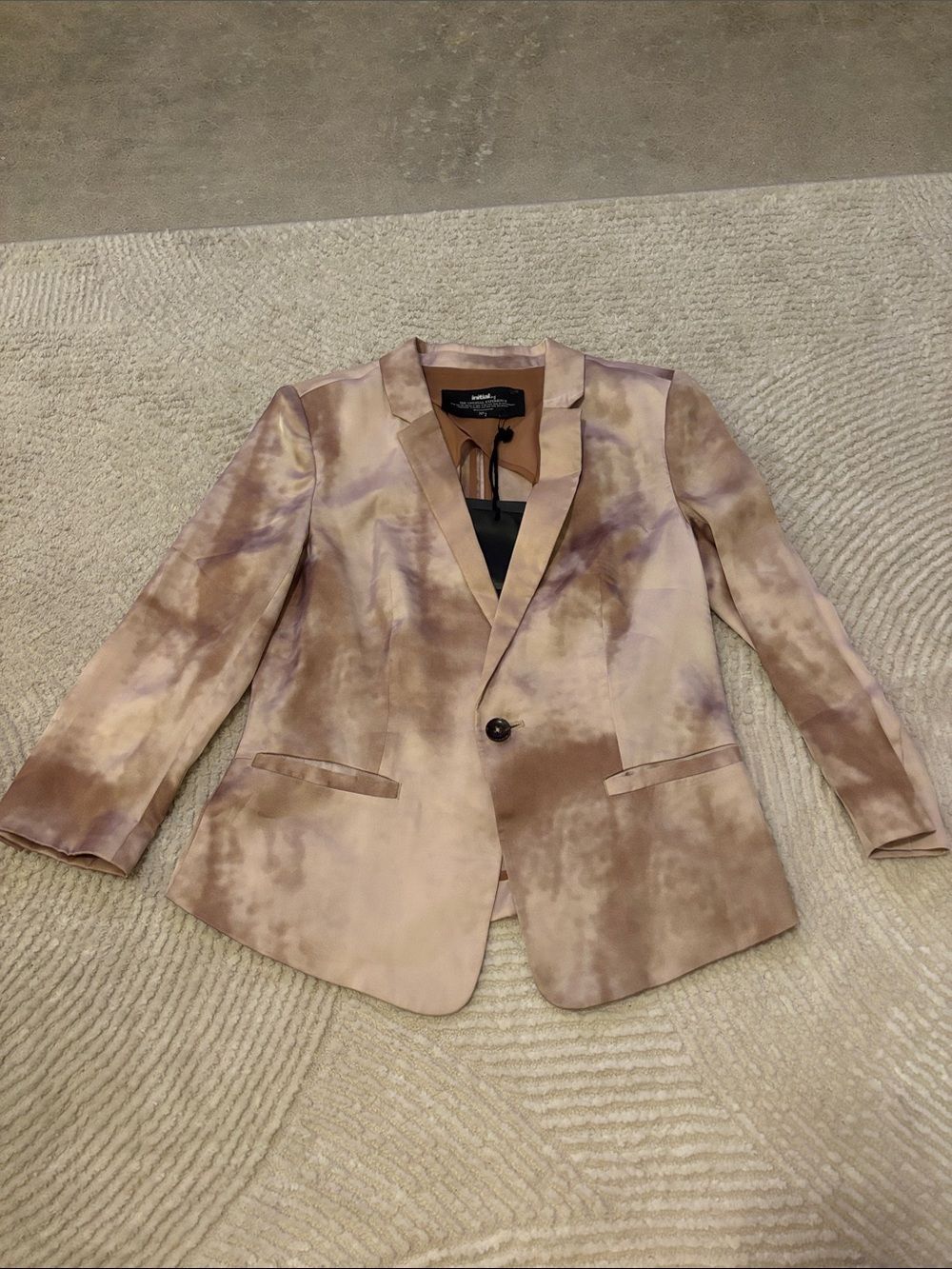 Tie-Dye Satin Single-Button Blazer in Neutral Pink by Initial